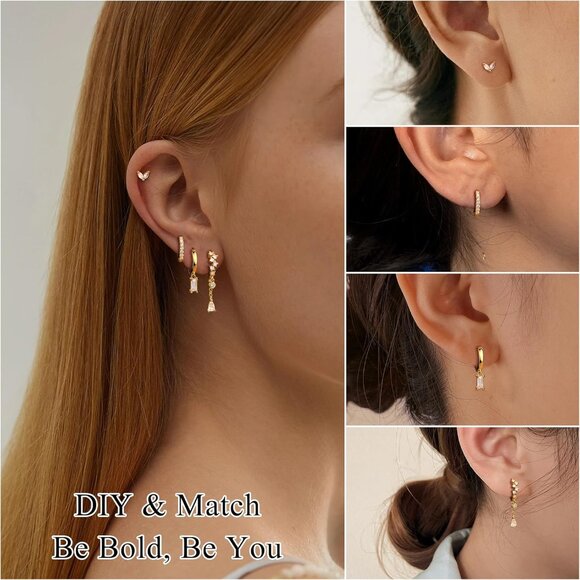 Small 14K Gold Hypoallergenic Dangle Hoop Earrings for Women, Pack of 3-4 Pairs - Picture 8 of 9